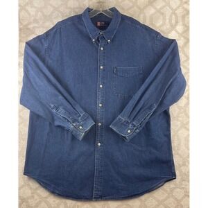 Vintage Chaps Ralph Lauren Mens XXL Blue Denim Button Down Shirt Long Sleeve